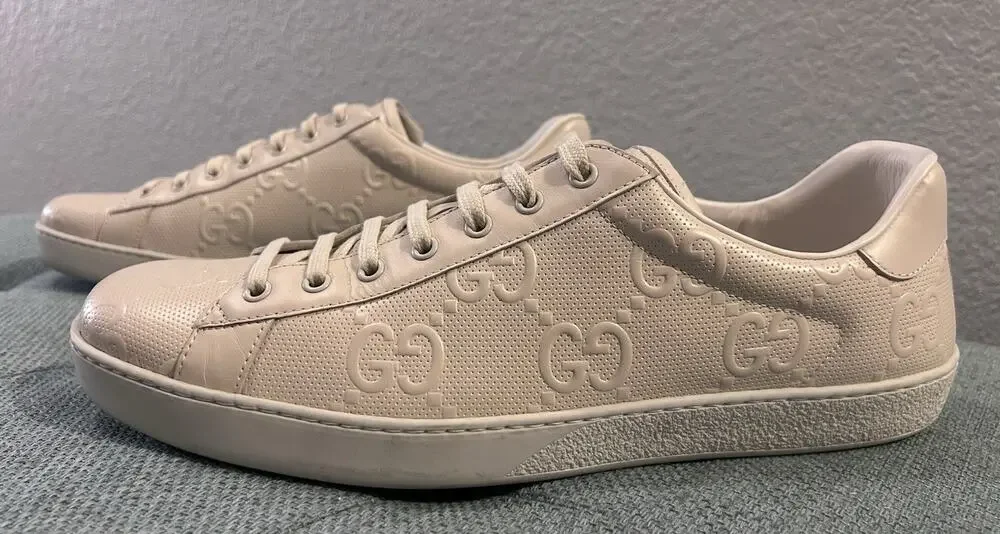 AUTHENTIC GUCCI ACE GG EMBOSSED LEATHER SNEAKERS 625787 Sz GG 14.5 (US 15.5)